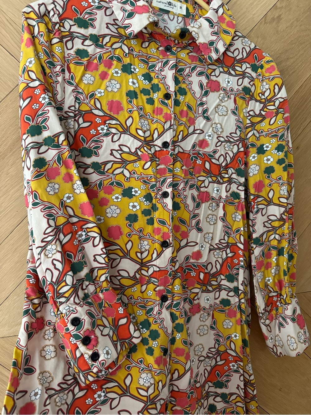 NATURAL LIFE Retro Button down Mini Dress in Mustard, Cream, Green and Orange - Picture 3 of 3